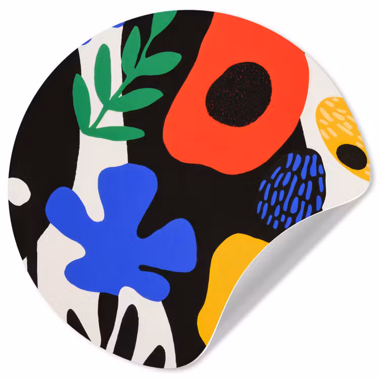 Bloemen - Bladeren - Abstract - Zwart Wandcirkel behangsticker klein -3d