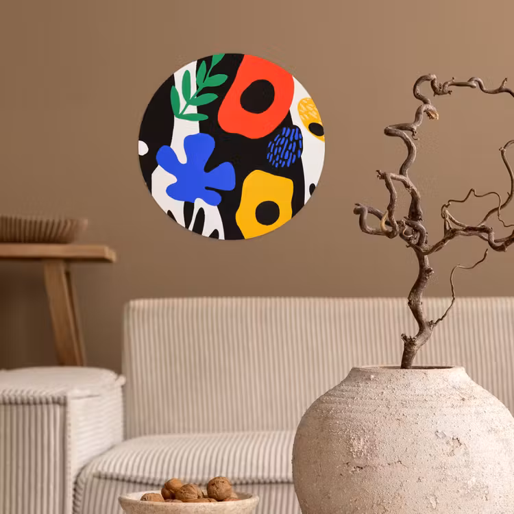 Bloemen - Bladeren - Abstract - Zwart Wandcirkel behangsticker klein -sfeer1