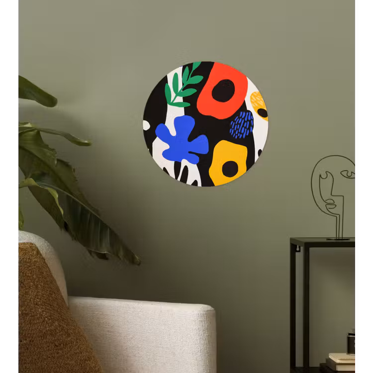 Bloemen - Bladeren - Abstract - Zwart Wandcirkel behangsticker klein -sfeer2