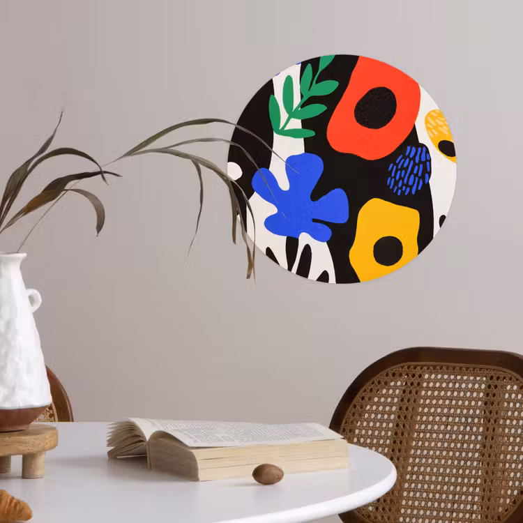 Bloemen - Bladeren - Abstract - Zwart Wandcirkel behangsticker klein -sfeer3