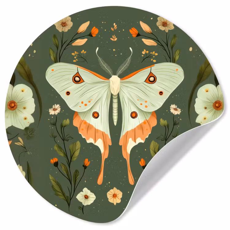 Bloemen - Bladeren - Olijfgroen - Vlinder Wandcirkel behangsticker klein -3d