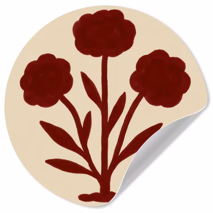 Bloemen - Bladeren - Rood - Minimalistisch Wandcirkel behangsticker klein -3d