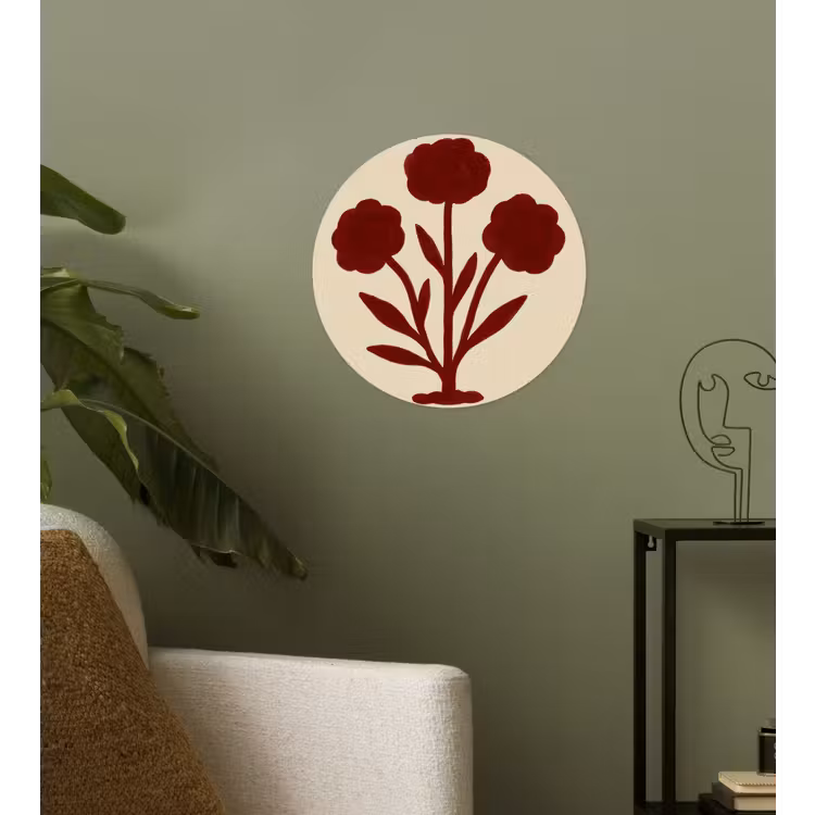 Bloemen - Bladeren - Rood - Minimalistisch Wandcirkel behangsticker klein -sfeer2