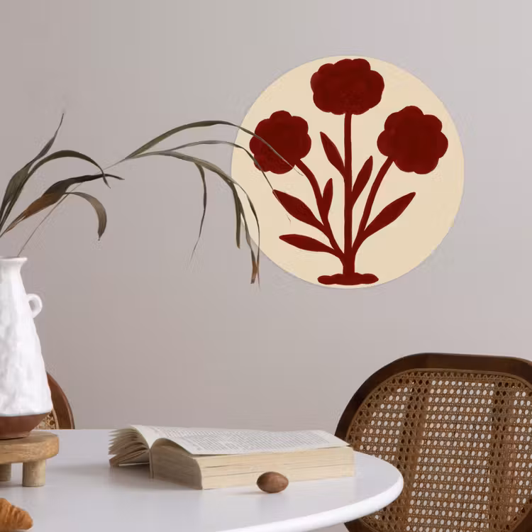 Bloemen - Bladeren - Rood - Minimalistisch Wandcirkel behangsticker klein -sfeer3