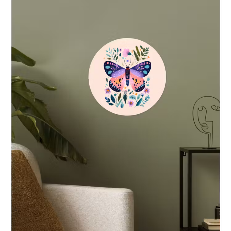 Bloemen - Bladeren - Vlinder - Kleurrijk Wandcirkel behangsticker klein -sfeer2