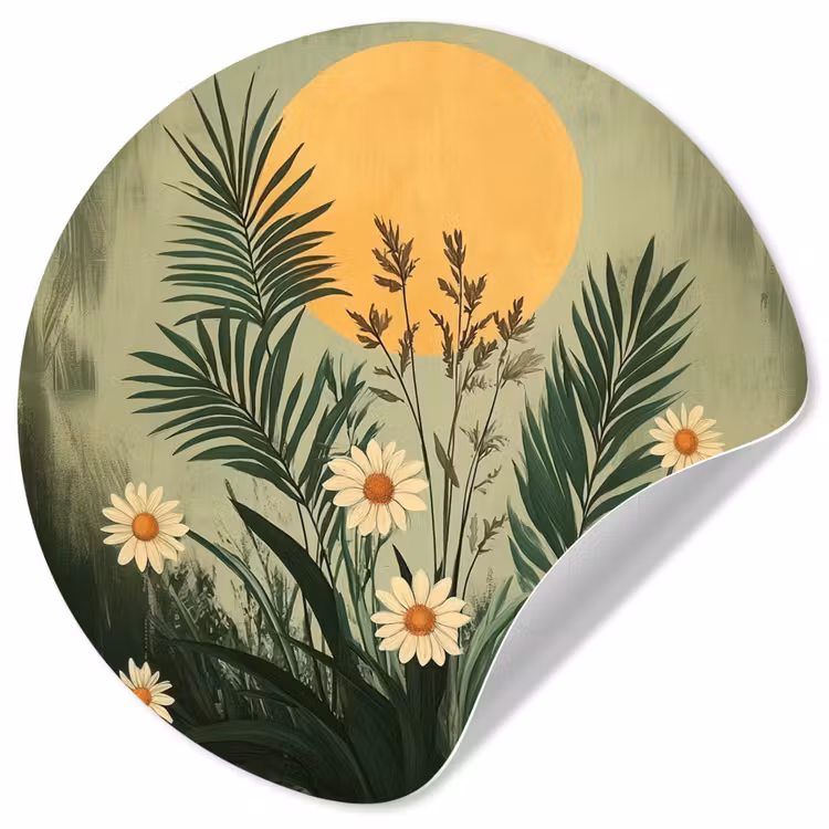 Bloemen - Bladeren - Zon - Groen Wandcirkel behangsticker klein -3d