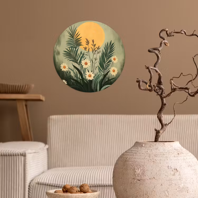 Bloemen - Bladeren - Zon - Groen Wandcirkel behangsticker klein -sfeer1