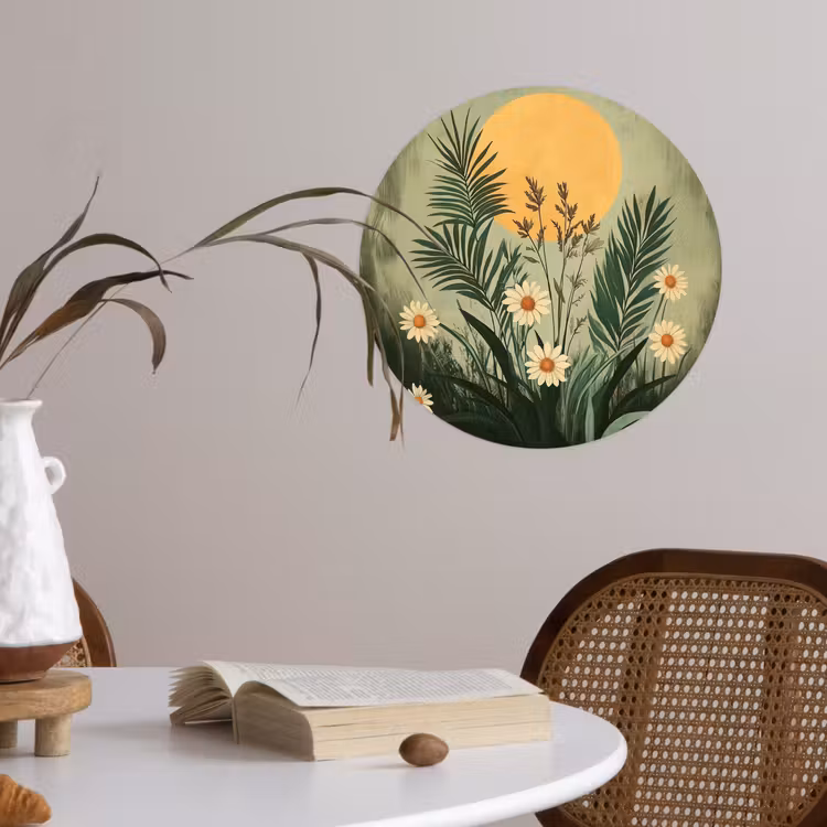 Bloemen - Bladeren - Zon - Groen Wandcirkel behangsticker klein -sfeer3