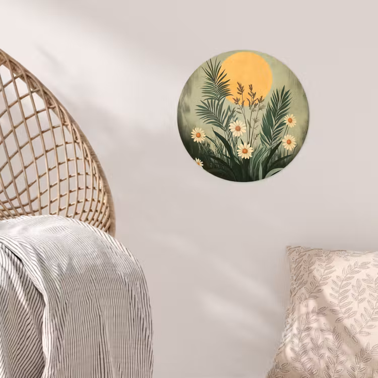Bloemen - Bladeren - Zon - Groen Wandcirkel behangsticker klein -sfeer4
