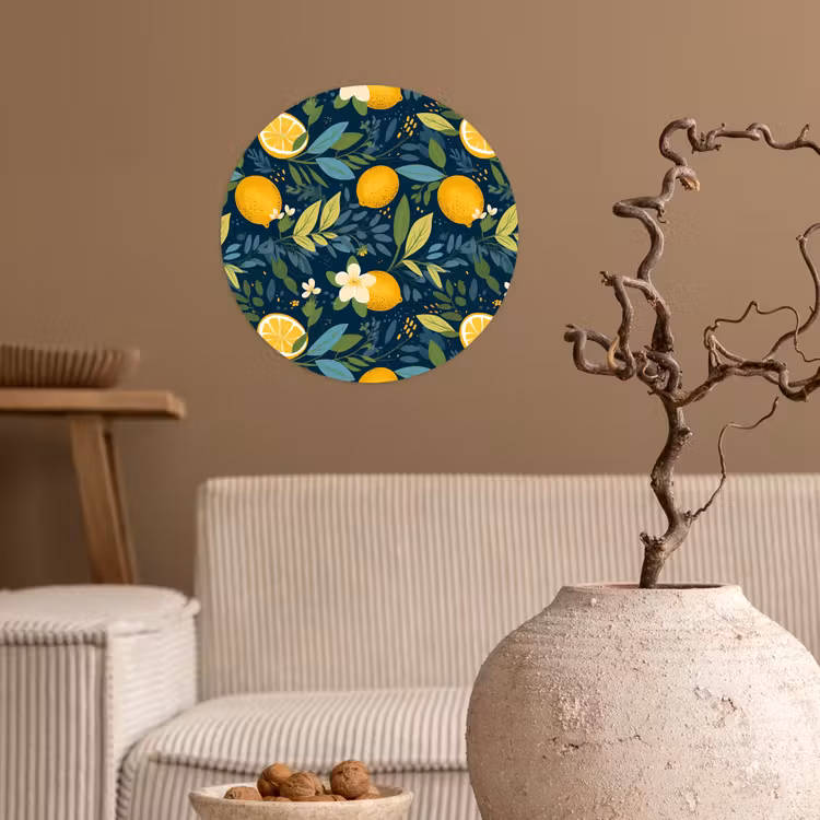 Bloemen - Bladeren - Citroenen - Blauw Wandcirkel behangsticker klein 186 -sfeer1