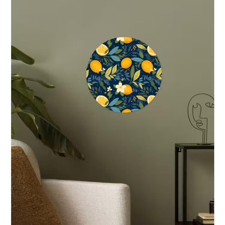 Bloemen - Bladeren - Citroenen - Blauw Wandcirkel behangsticker klein 186 -sfeer2