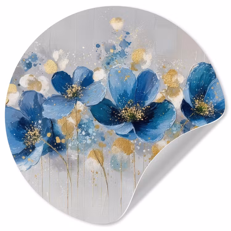 Bloemen - Blauw - Abstract Wandcirkel behangsticker klein -3d