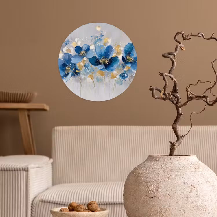 Bloemen - Blauw - Abstract Wandcirkel behangsticker klein -sfeer1