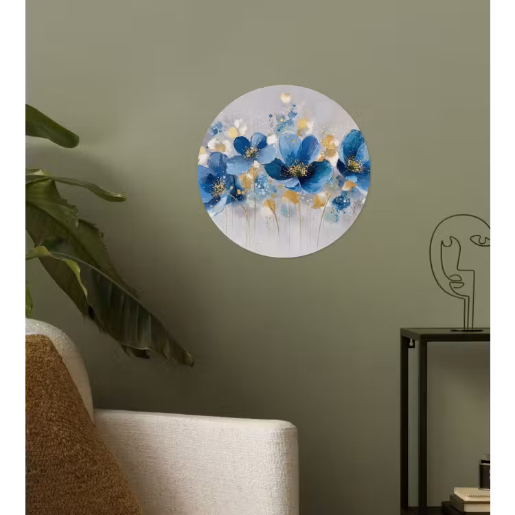 Bloemen - Blauw - Abstract Wandcirkel behangsticker klein -sfeer2