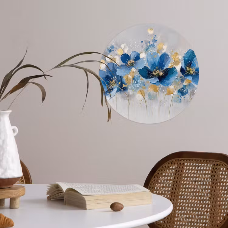 Bloemen - Blauw - Abstract Wandcirkel behangsticker klein -sfeer3