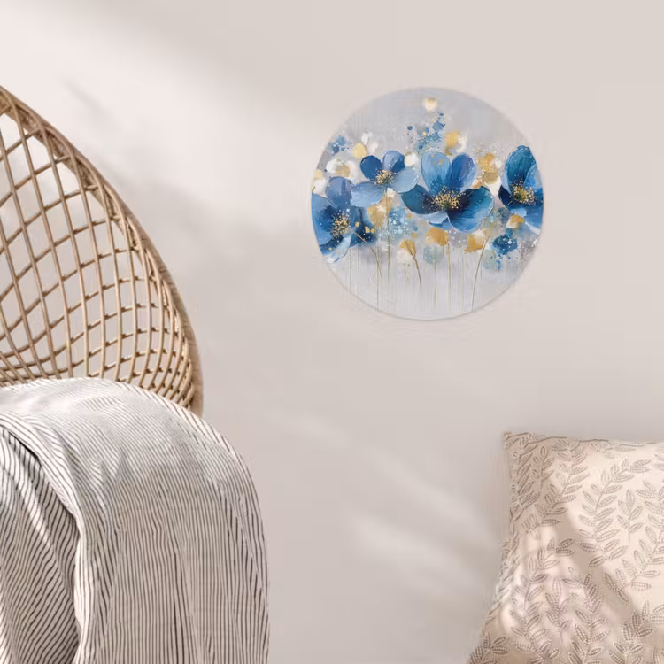 Bloemen - Blauw - Abstract Wandcirkel behangsticker klein -sfeer4