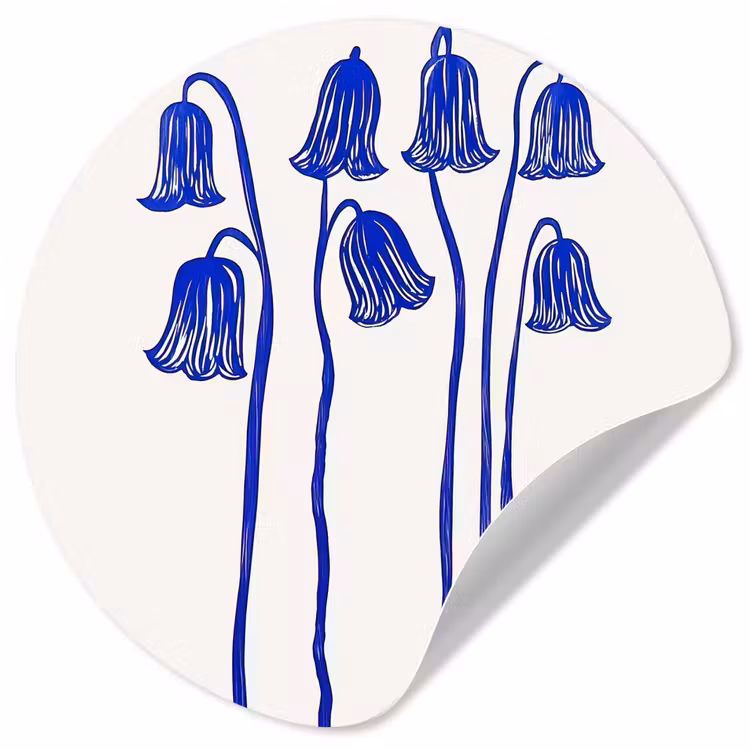 Bloemen - Blauw - Lijnen - Bloemblaadjes Wandcirkel behangsticker klein -3d