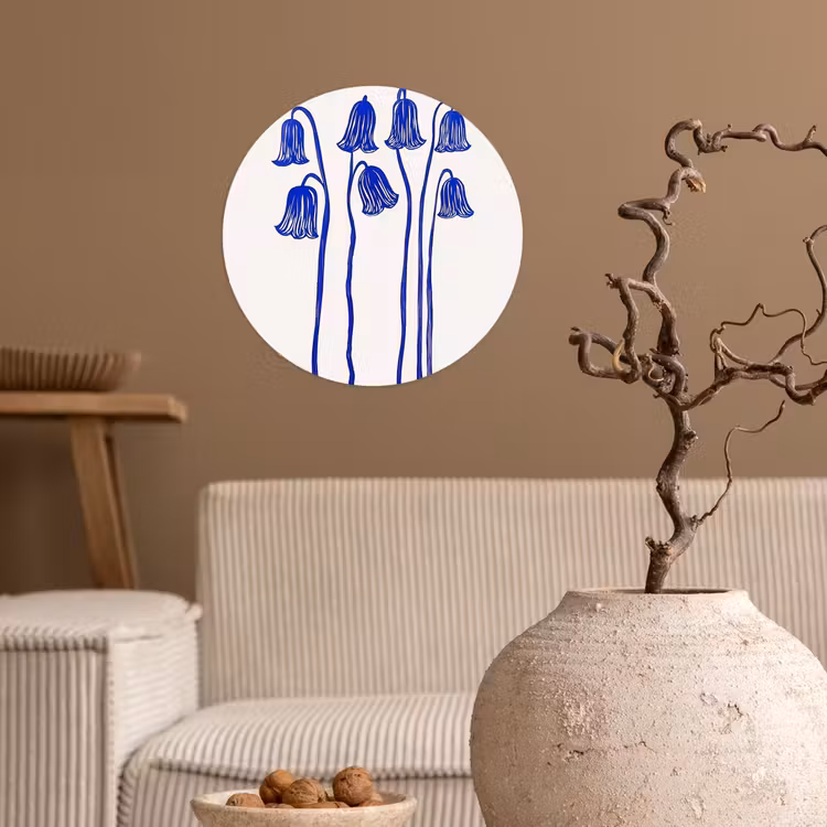 Bloemen - Blauw - Lijnen - Bloemblaadjes Wandcirkel behangsticker klein -sfeer1