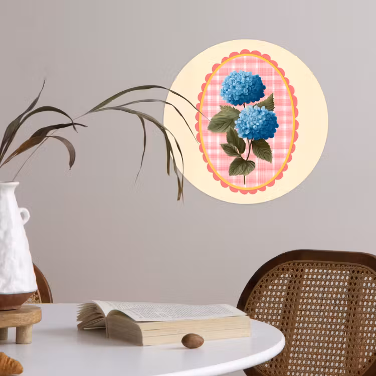 Bloemen - Blauw - Lijst - Bladeren Wandcirkel behangsticker klein -sfeer3