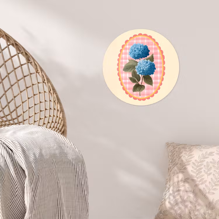 Bloemen - Blauw - Lijst - Bladeren Wandcirkel behangsticker klein -sfeer4