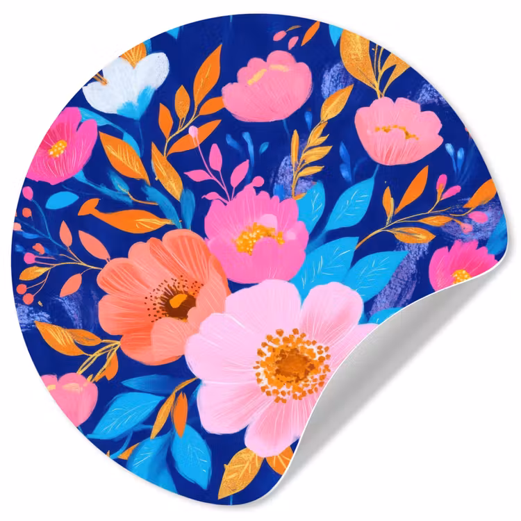 Bloemen - Blauw - Roze Wandcirkel behangsticker klein -3d