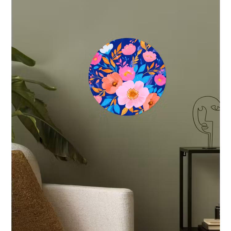 Bloemen - Blauw - Roze Wandcirkel behangsticker klein -sfeer2