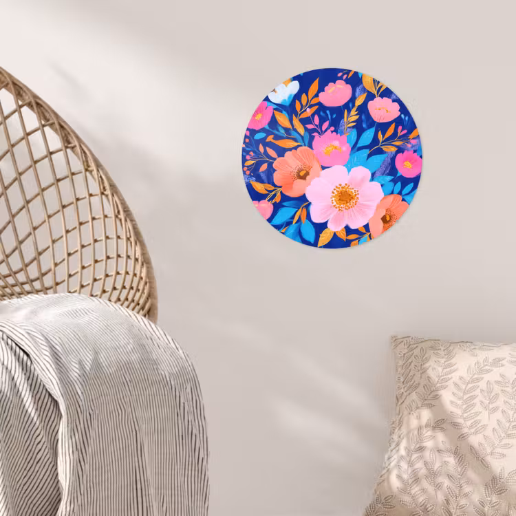 Bloemen - Blauw - Roze Wandcirkel behangsticker klein -sfeer4
