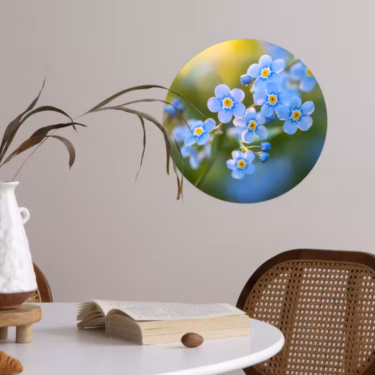 Bloemetjes - Blauw - Vergeet mij nietjes Wandcirkel behangsticker klein -sfeer3