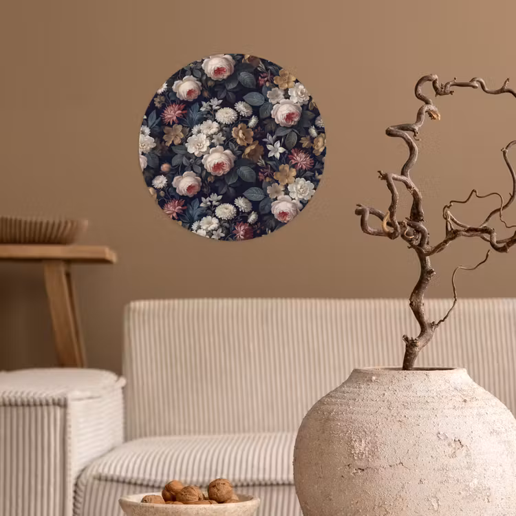 Bloemen - Boeket - Botanisch - Vintage - Donkere achtergrond Wandcirkel behangsticker klein -sfeer1