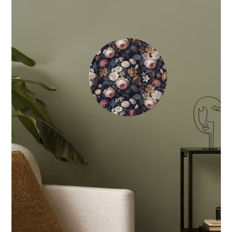 Bloemen - Boeket - Botanisch - Vintage - Donkere achtergrond Wandcirkel behangsticker klein -sfeer2