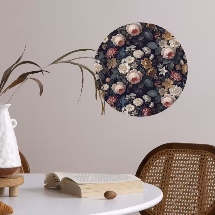 Bloemen - Boeket - Botanisch - Vintage - Donkere achtergrond Wandcirkel behangsticker klein -sfeer3