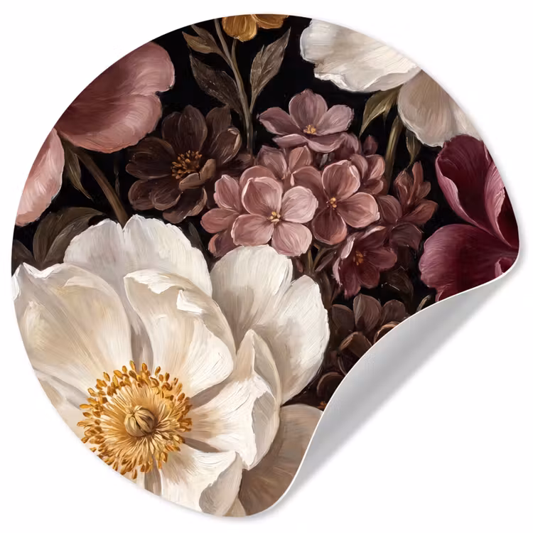Bloemen - Boeket - Klassiek - Donker - Rood Wandcirkel behangsticker klein -3d