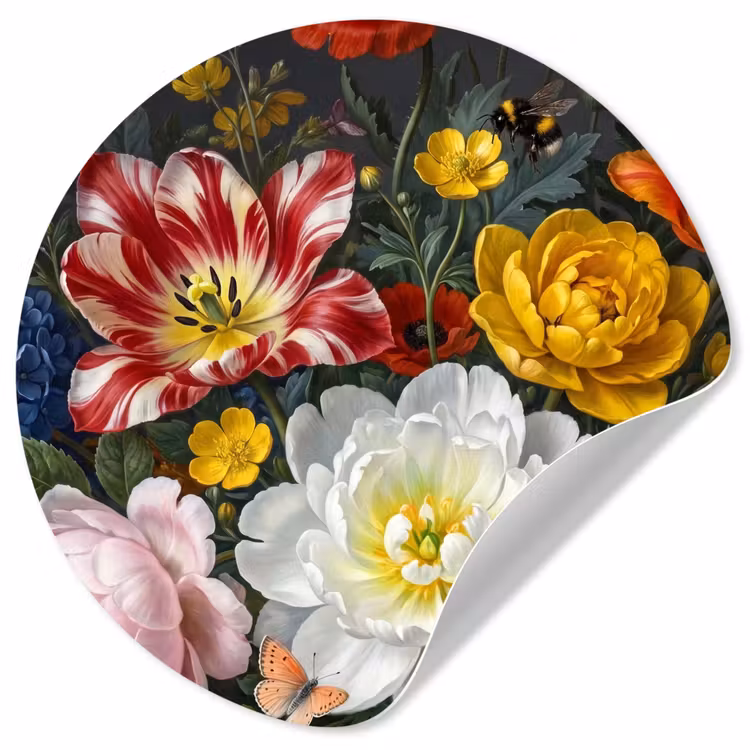 Bloemen - Boeket - Klassiek - Kleurrijk - Natuur Wandcirkel behangsticker klein -3d