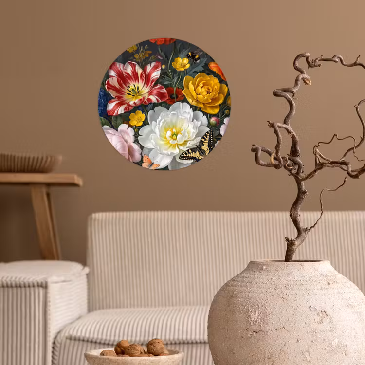 Bloemen - Boeket - Klassiek - Kleurrijk - Natuur Wandcirkel behangsticker klein -sfeer1