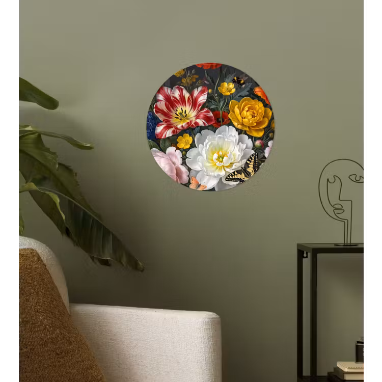 Bloemen - Boeket - Klassiek - Kleurrijk - Natuur Wandcirkel behangsticker klein -sfeer2