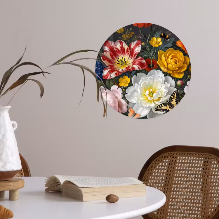 Bloemen - Boeket - Klassiek - Kleurrijk - Natuur Wandcirkel behangsticker klein -sfeer3