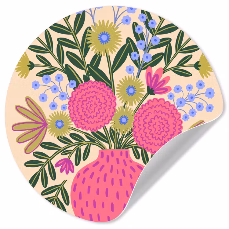Bloemen - Boeket - Natuur - Abstract - Roze Wandcirkel behangsticker klein -3d