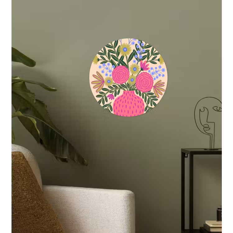 Bloemen - Boeket - Natuur - Abstract - Roze Wandcirkel behangsticker klein -sfeer2