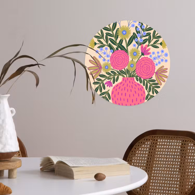 Bloemen - Boeket - Natuur - Abstract - Roze Wandcirkel behangsticker klein -sfeer3