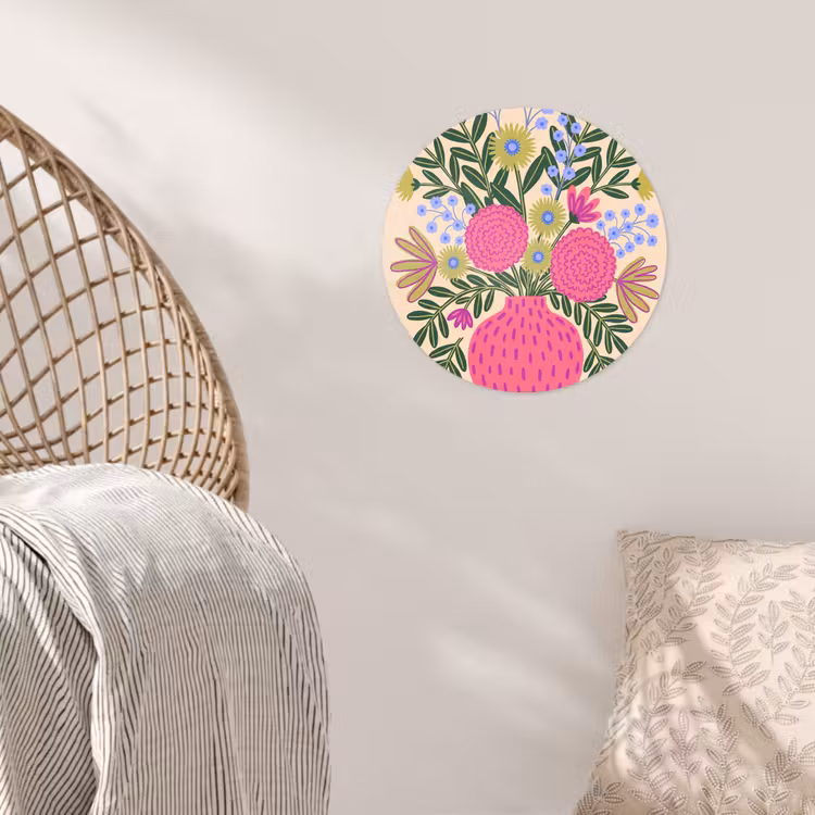 Bloemen - Boeket - Natuur - Abstract - Roze Wandcirkel behangsticker klein -sfeer4