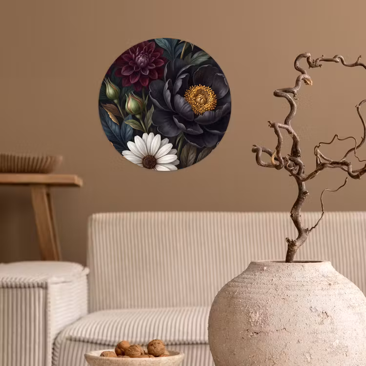 Bloemen - Boeket - Natuur - Klassiek - Weelderig Wandcirkel behangsticker klein -sfeer1