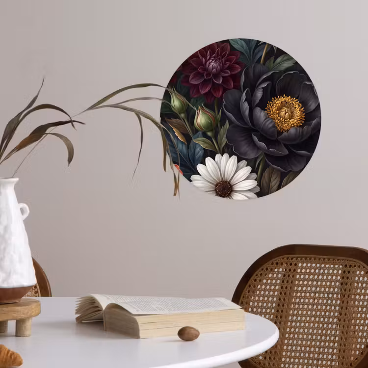 Bloemen - Boeket - Natuur - Klassiek - Weelderig Wandcirkel behangsticker klein -sfeer3