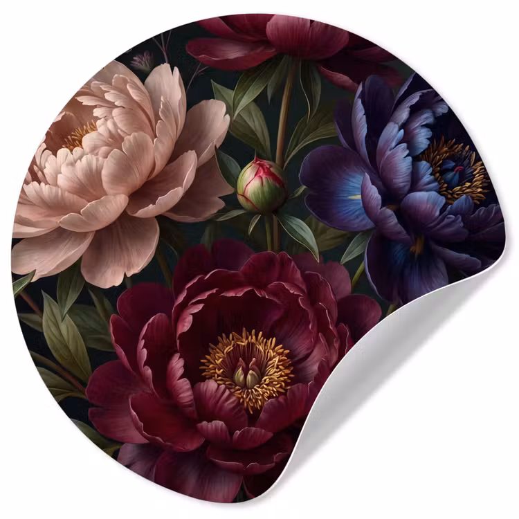 Bloemen - Boeket - Natuur - Modern - Donker Wandcirkel behangsticker klein -3d