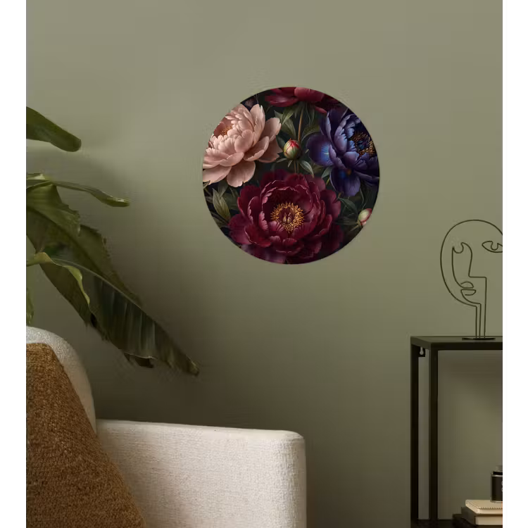 Bloemen - Boeket - Natuur - Modern - Donker Wandcirkel behangsticker klein -sfeer2