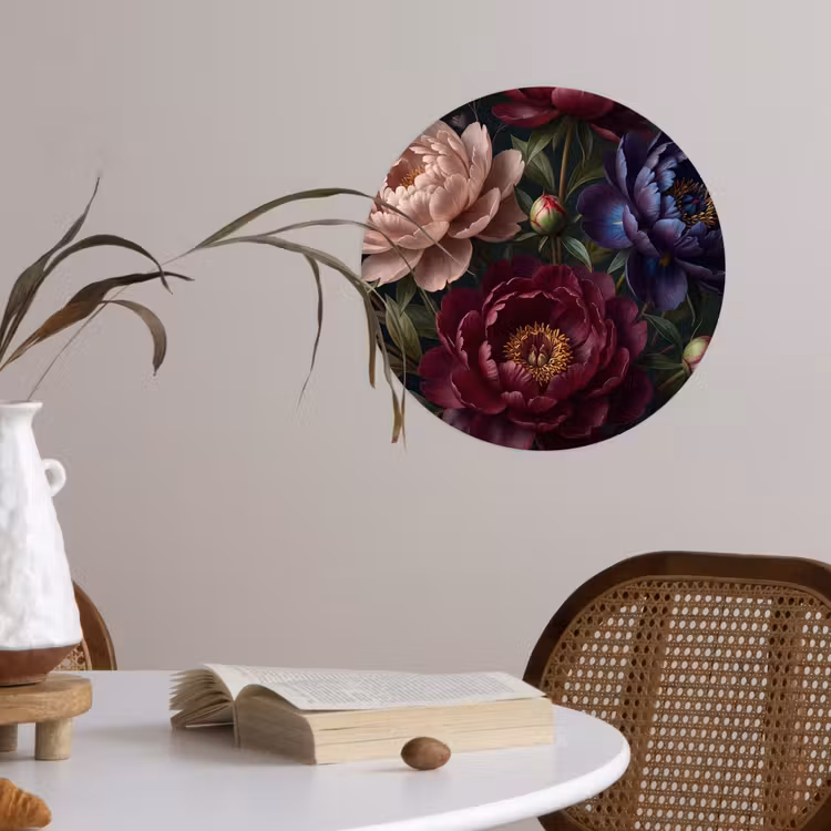 Bloemen - Boeket - Natuur - Modern - Donker Wandcirkel behangsticker klein -sfeer3