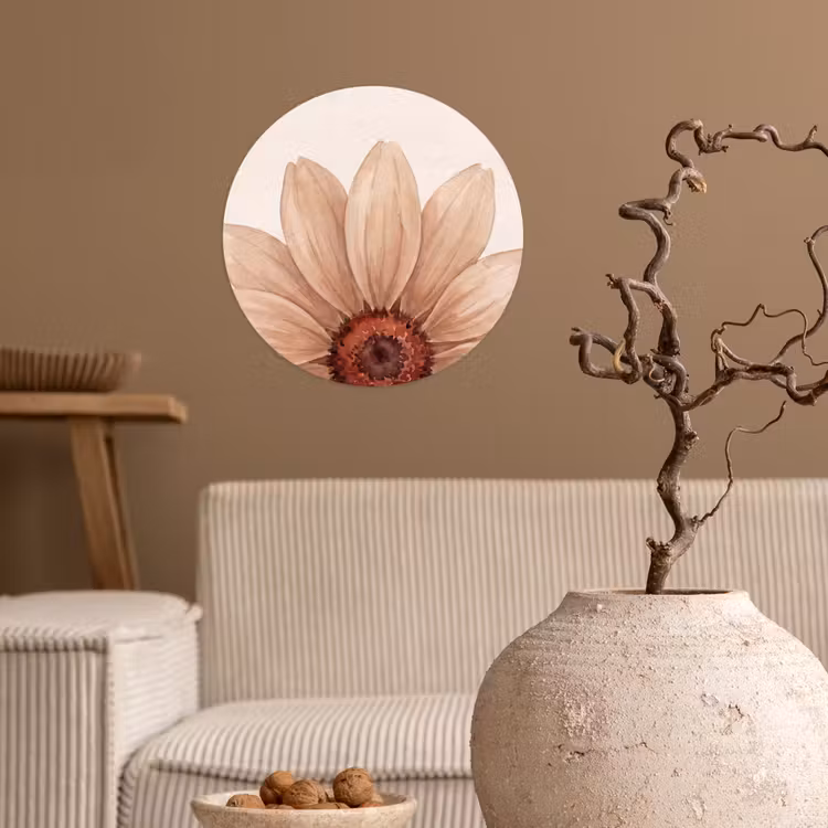 Bloemen - Bloemblad - Natuur - Aquarel - Beige Wandcirkel behangsticker klein -sfeer1