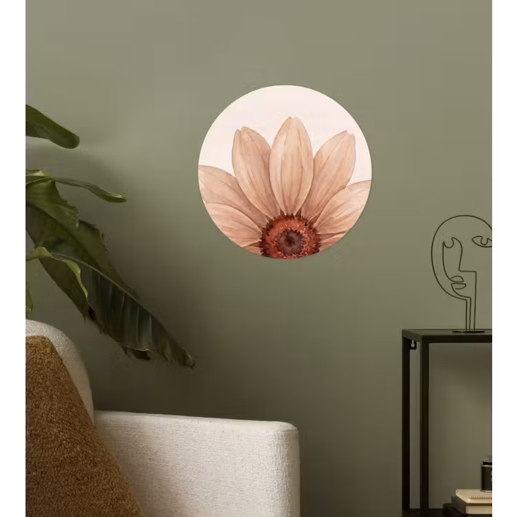 Bloemen - Bloemblad - Natuur - Aquarel - Beige Wandcirkel behangsticker klein -sfeer2