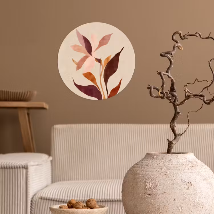 Bloemen - Blaadjes - Minimalistisch - Roze Wandcirkel behangsticker klein -sfeer1