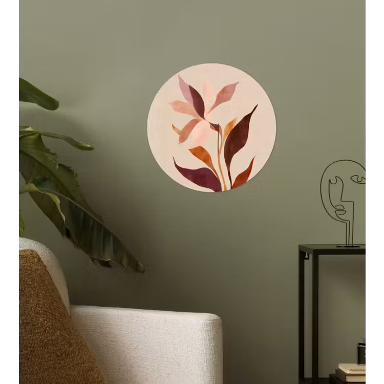 Bloemen - Blaadjes - Minimalistisch - Roze Wandcirkel behangsticker klein -sfeer2