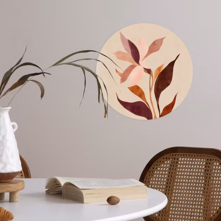 Bloemen - Blaadjes - Minimalistisch - Roze Wandcirkel behangsticker klein -sfeer3